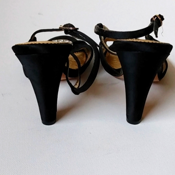 NINA RICCI Black High Heels Jeweled Toe Rhinestone Button  Size 8m - Picture 7 of 11